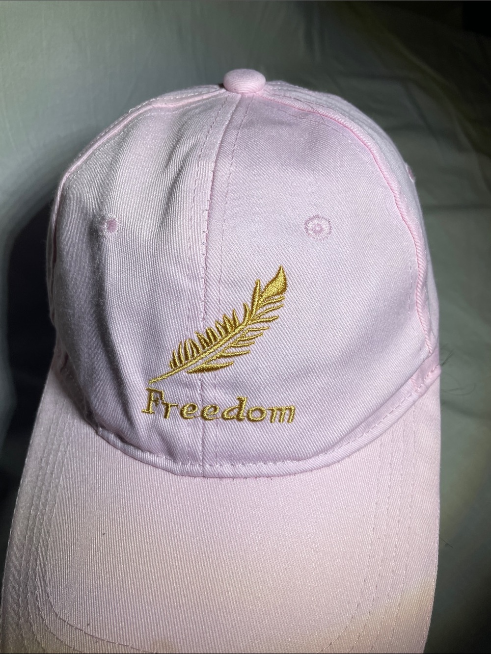 Pink Embroidered 'Freedom' Feather Baseball Cap